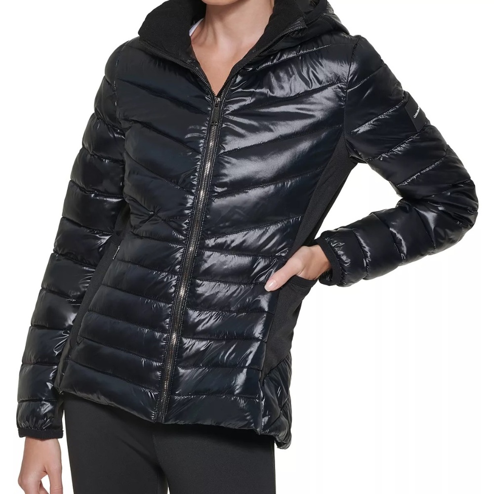 Calvin Klein Performance Women's Black Hooded Puffer Coat Jacket-Excellent Cond
